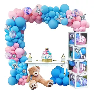 Decoracion Globos Baby Shower Rosado Azul + Caja Mobiliario