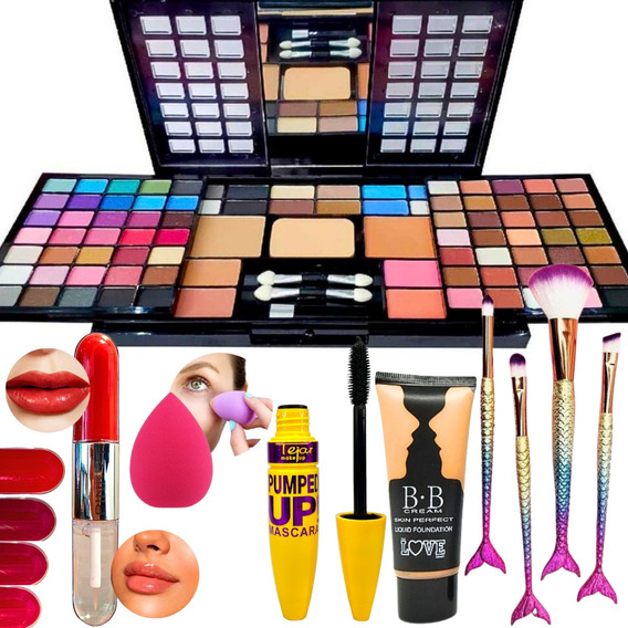 Set De Maquillaje Profesional Combo Sombras Labial Esponja