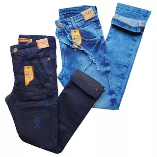 Combo 2 Calças Jeans Masculina Infantil Lycra Tam 10 Ao 16 