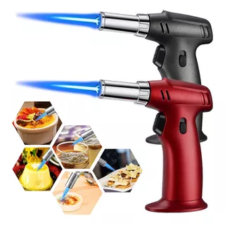 2 Piezas Gourmet Encendedor Flameador Soplete Butano De Cocina, Antorcha De Cocina Con Cerradura De Seguridad Soplete Recargable De Llama Ajustable Encendedor Para Cámping Cocinar Bbq Hornear