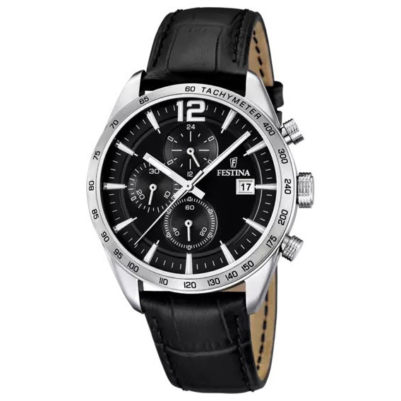 Reloj pulsera Festina F16760 con correa de cuero color negro - bisel plata