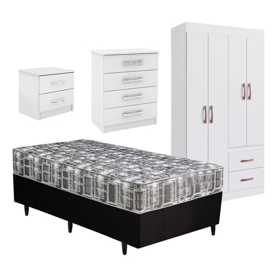 Combo Dormitorio Sommier 1 Plaza Cómoda Ropero Mesa De Luz