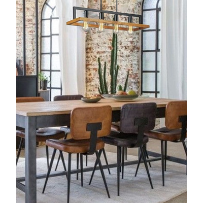 Colgante 3 Luces Woody 115 Madera Negro Industrial Apto Led