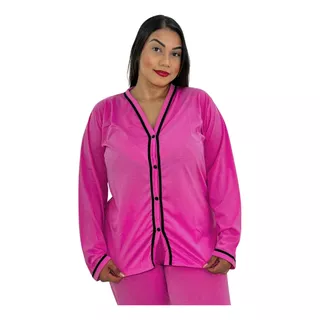 Pijama Americano Feminino Botões Plus Size Adulto Poliester