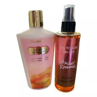  Kit Amber Romance Splash 230ml Premium+creme Fragrância Pêssego