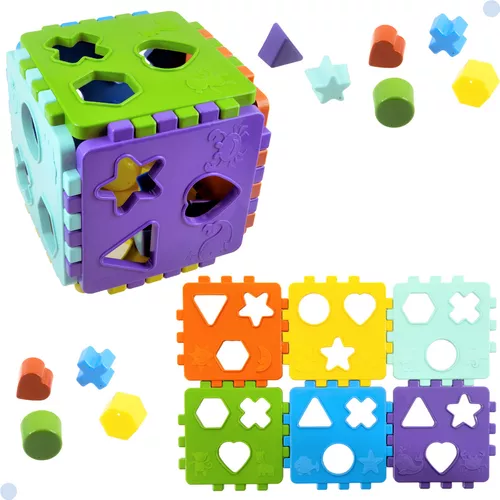 Cubo didático jogo de encaixe as peças bebê 1 ano infantil educativo  brinquedo