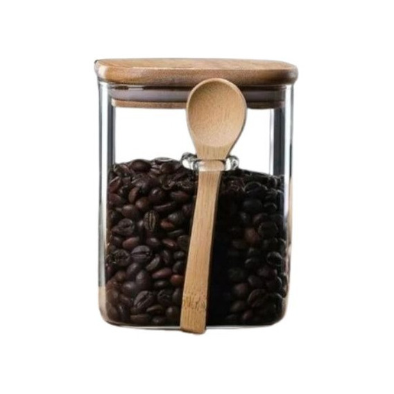 Recipiente Hermetico Vidrio Tapa/cuchara Bambú 600ml 10cm