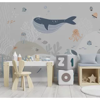 Papel De Parede Oceano Animais Marítimos Infantil 3m² Vr635