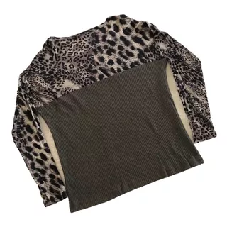  Blusa Manga Larga Animal Print Y Gris Cuello Rendondo Nvas