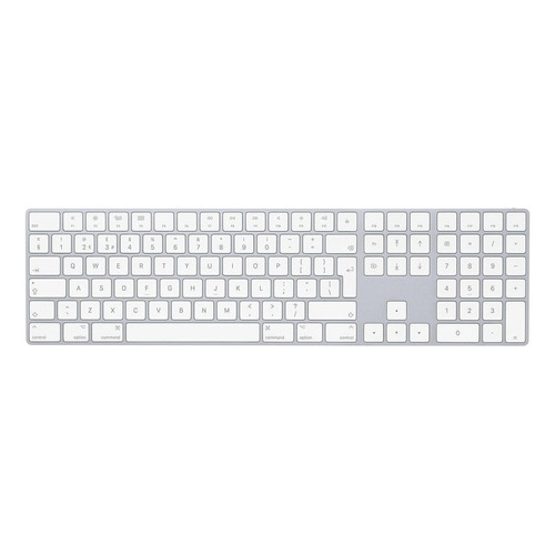 Teclado bluetooth Apple A1843 QWERTY inglés UK color plata y blanco