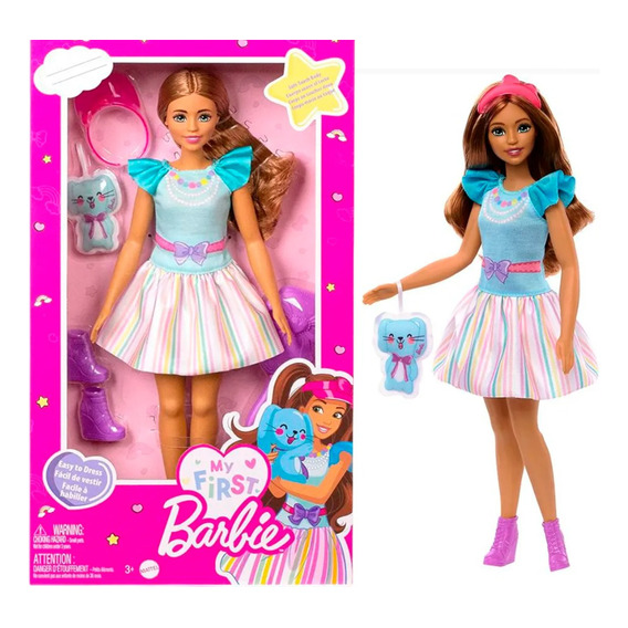 Barbie Muñeca Mattel Basica Falda Con Lineas Colores Febo