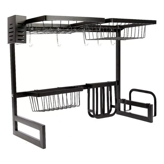 Escurridor Seca Platos Vajilla Acero Inoxidable 2 Pisos 65cm Color Negro