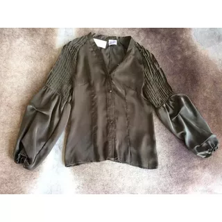 Blusa Verde Militar Olivo Manga Larga De Vestir Importada