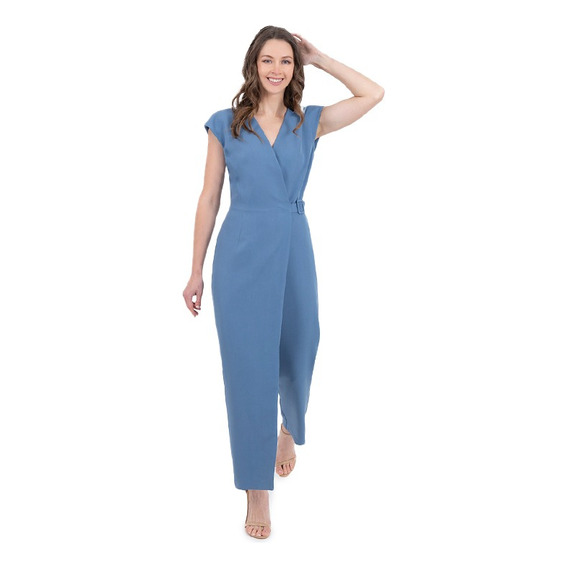 Jumpsuit  Azul Largo Con Cruce En Pierna Y Cinta Para Ajuste