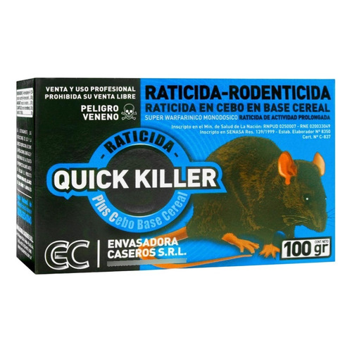 Veneno Raticida Bloques Parafinicos Quick Killer X 100 Gr