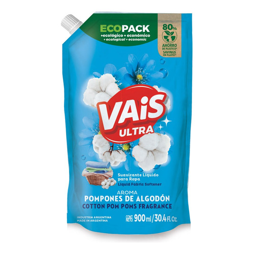 Suavizante De Ropa Pompones De Algodón Ecopack 900ml Vais