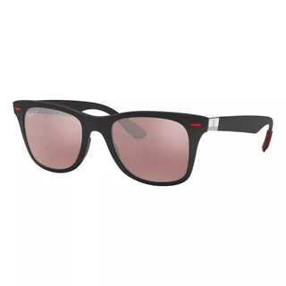 Anteojos De Sol Polarizados Ray-ban Wayfarer Scuderia Ferrari Collection Standard Con Marco De Liteforce Color Matte Black, Lente Silver Espejada/chromance, Varilla Matte Black/red De Liteforce - Rb41