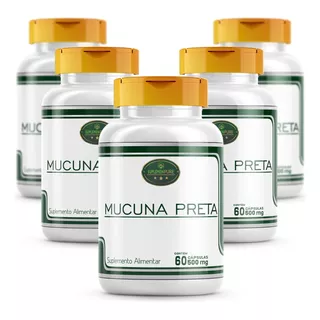 Mucuna Preta (mucuna Pruriens) Cápsulas 500mg Kit 5 Potes