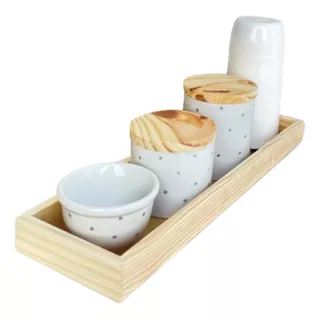 Kit Higiene Bebê Moderno Porcelana Poá Pinus Banho Quarto