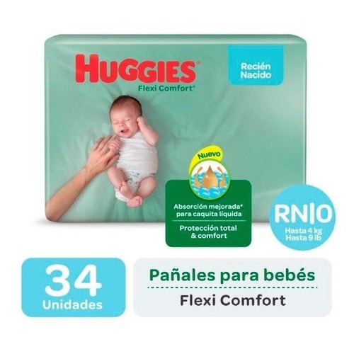 Huggies Flexi Comfort Recien Nacido X 34 Tamaño Recién nacido (RN)