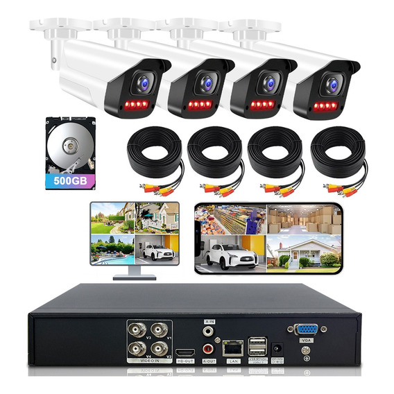 Kit Dvr Video Vigilancia 4 Cámaras De Seguridad 500gb 1080p