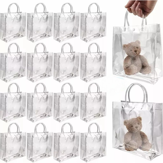 25 Bolsa Regalo Con Asa Transparentes Boda Bautizo Recuerdos