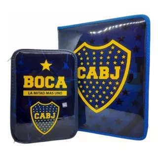 Cartuchera Boca Juniors 2 Pisos + Carpeta 3 Anillos C/cierre