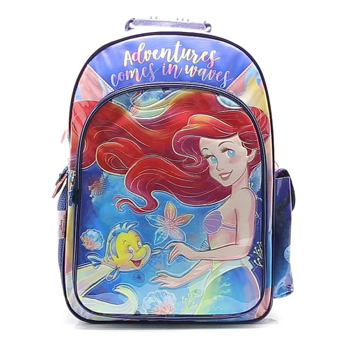 Mochila Escolar La Sirenita Disney Aventura Color Azul Diseño de la tela Liso