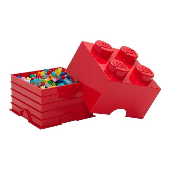 Lego Contenedor Canasto Apilable Organizador Storage Brick 4 Color Red