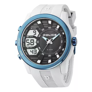 Reloj Police Hombre Caucho Blanco Analogo Digital Alarma