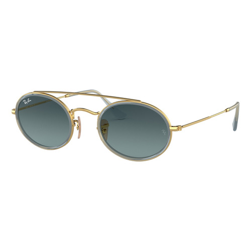 Anteojos de sol Ray-Ban I-Shape Oval Double Bridge Extra large con marco de metal color polished gold, lente blue de cristal degradada, varilla polished gold de metal - RB3847N