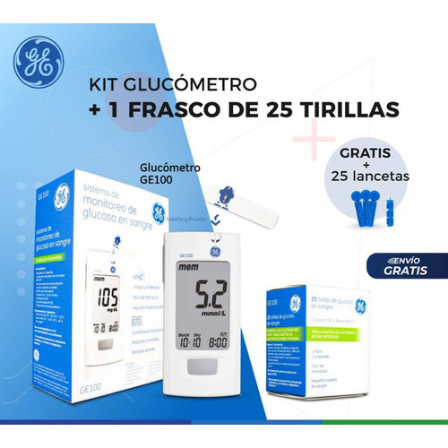 Kit Glucómetro Medidor De Azúcar 25 Tirillas + 25 Lancetas Color Blanco
