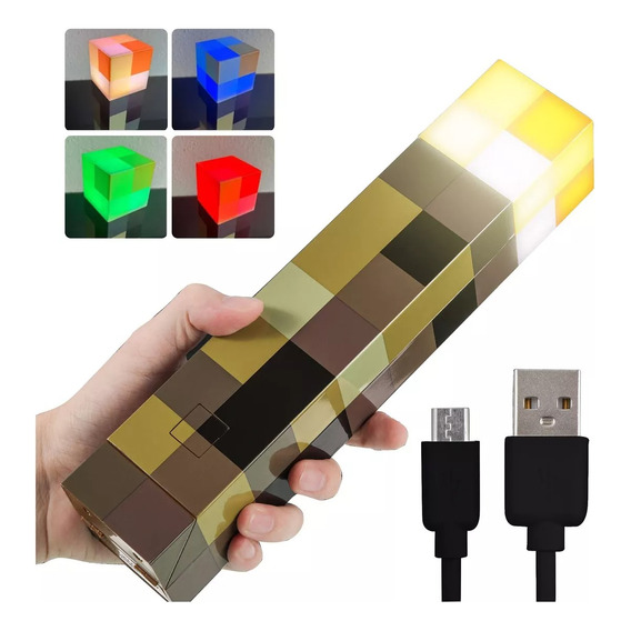 Lámpara Antorcha Minecraft Brownstone Luz Nocturna Led De S 