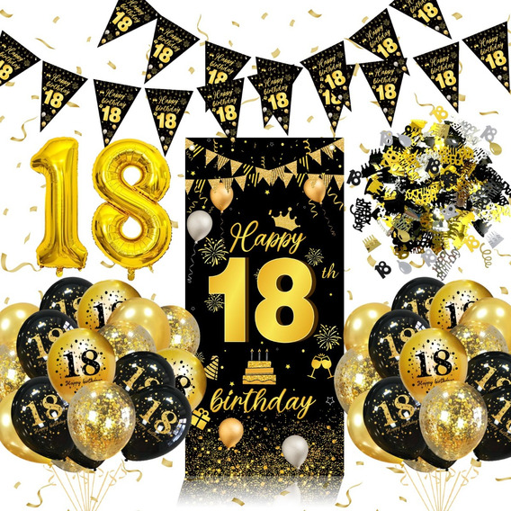 Globos Decorativos Para Cumpleaños N.° 18, Negro Y Dorado