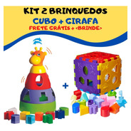 Kit 2 Brinquedos Educativos Infantil Encaixar Cubo + Girafa 