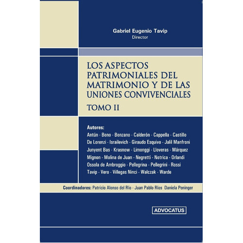 Aspectos Patrimoniales Del Matrimonio Y De Las Uniones Convivenciales - 2 Tomos, De Tavip, Gabriel Eugenio. En Español