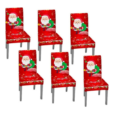 L 6 Fundas Sillas Comedor Asiento Navideños Santa