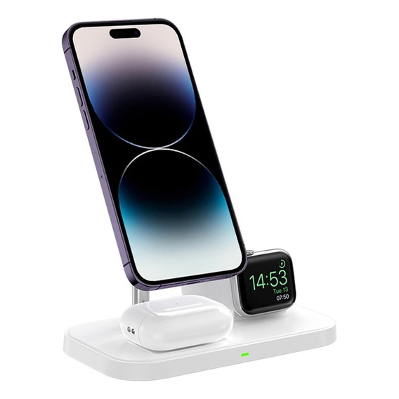 Mr. Gadgets Soporte De Carga Inalambrica 3 En 1, Estación De Carga 15w, Wireless Charger Tecnología Qi Base Cargadora Magnetica Charging Stand De Escritorio, Para iPhone/AirPods/apple Watch