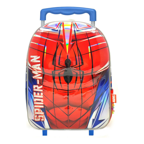 Mochila Infantil Jardin Carro Spiderman Hombre Araña 12 PuLG Color Rojo Diseño de la tela Estampada