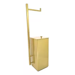 Lixeira Banheiro Com Suporte Papel Higiênico Inox Dourado