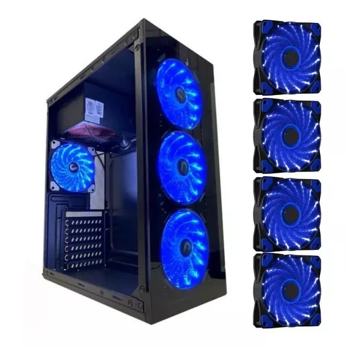 Gabinete Pc Gamer 4 Fans Led Azul Vidro Temp. Frontal & Lat