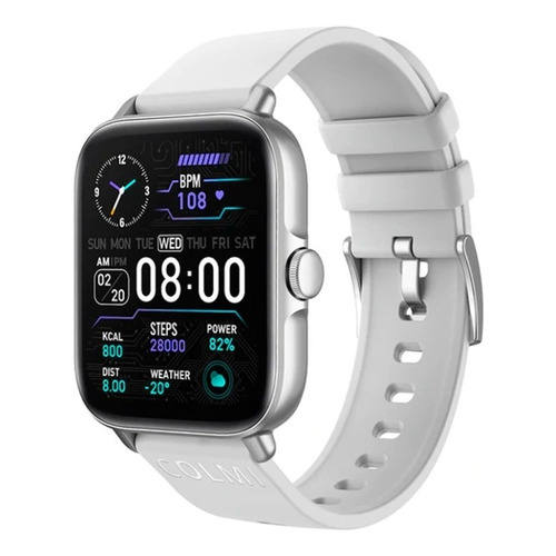 Smartwatch Colmi Series P P28 Plus Colmi P28plus 1.69" caja 36mm de  aleación  plateada, malla  gris de  silicona deportes impermeables