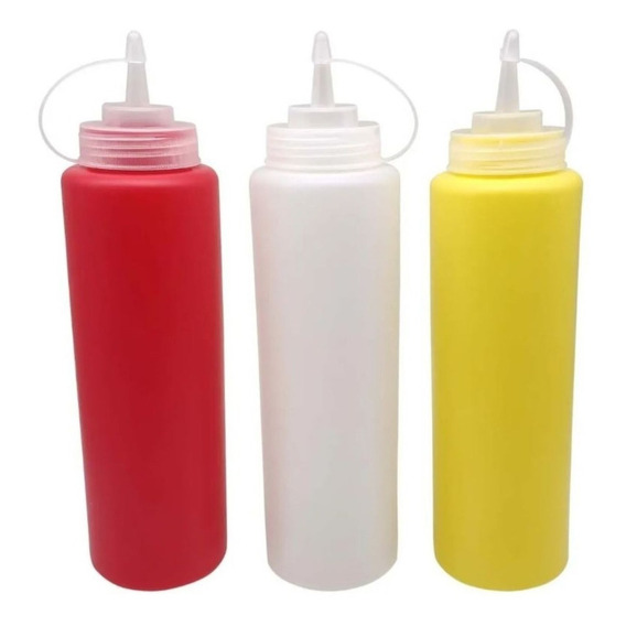 Set De 3 Dispensadores Para Salsa 25 Cm Color Rojo/Amarillo/Blanco