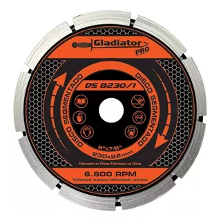 Disco Diamantado Segmentado 230mm Gladiator Industrial Color Plateado