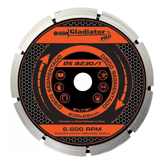 Disco Diamantado Segmentado 230mm Gladiator Industrial Color Plateado