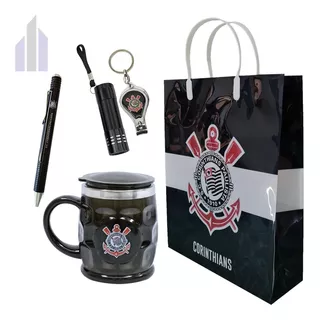 Kit Corinthians Caneca 500ml Lanterna Cortador Caneta Sacola