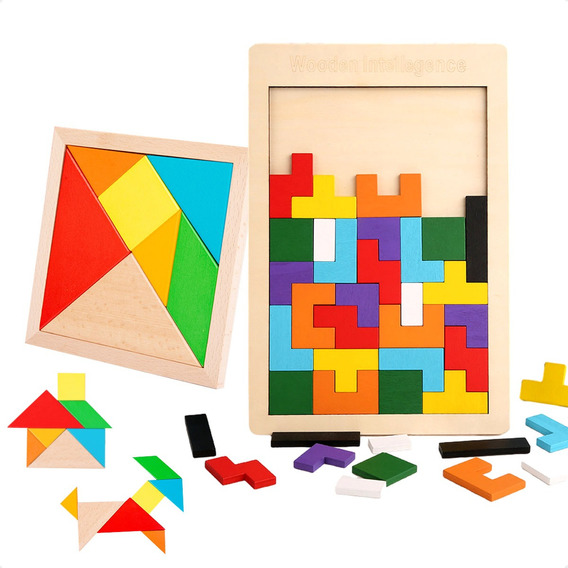 Rompecabezas Tangram Didáctico Juego Madera Tipo Tetris