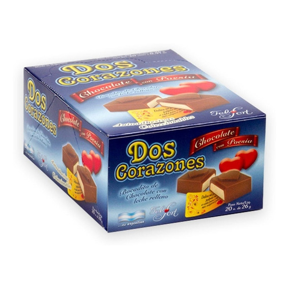 Dos Corazones Felfort Bocadito Chocolate Relleno Caja X20 Un