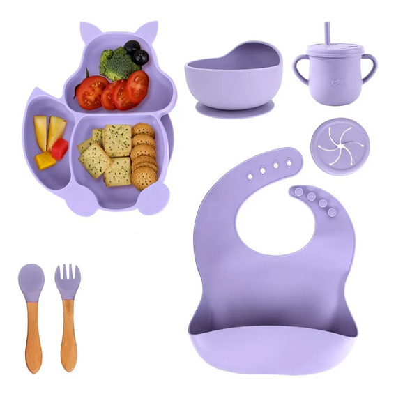 Plato Bebe Alimentacion Silicona Set Antideslizante 7pcs