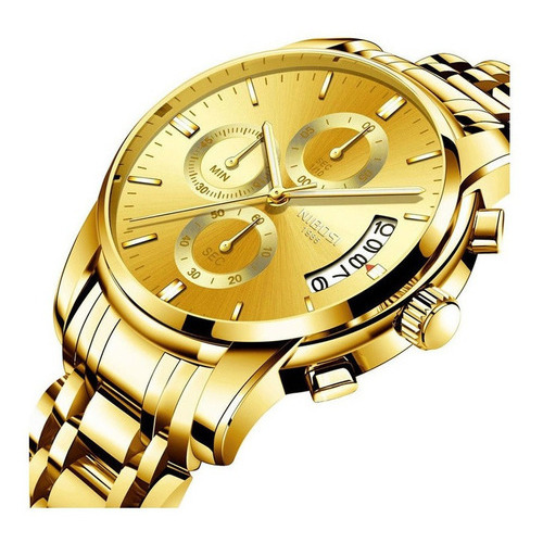 Relojes Nibosi Metallic Chronograph para hombre, cuarzo 2353, color de fondo dorado